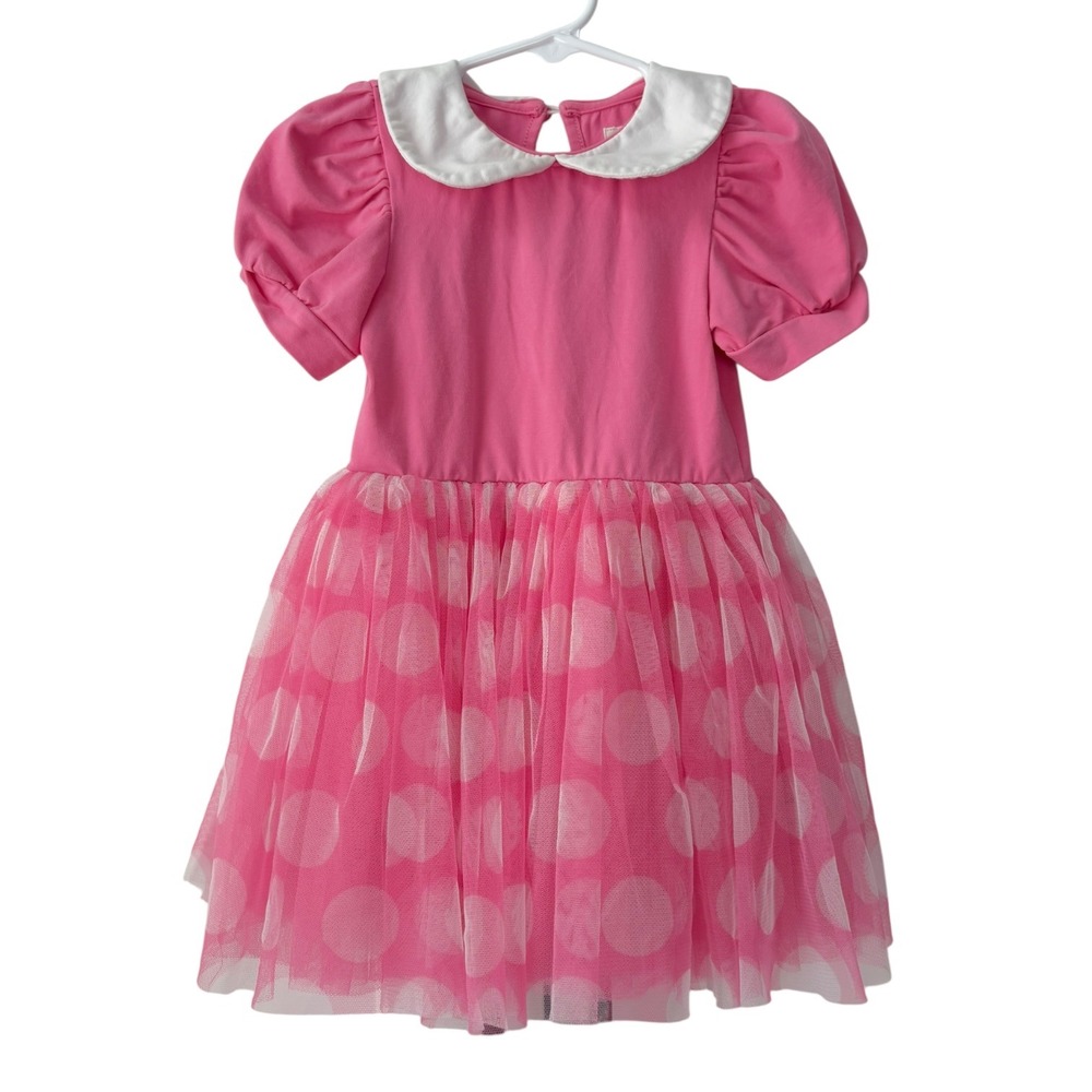 Taylor Joelle Minnie Mouse Pink Polka Dot Tulle Dress Peter Pan Collar Size 2